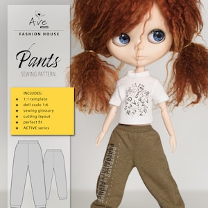 BLYTHE DOLL PANTS Sewing Pattern. Blythe Doll Clothes Digital Download. sweatpants doll pdf sewing pattern. Blythe clothes pattern.