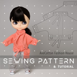 BLYTHE JACKET Sewing Pattern TUTORIAL. Blythe Doll Digital Download pdf. doll sewing pattern. Blythe clothes pattern.