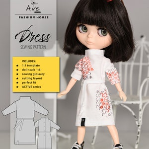 BLYTHE DOLL DRESS Sewing Pattern. Blythe Doll Clothes Sewing Pattern Digital Download pdf.  doll sewing pattern. Blythe clothes pattern.
