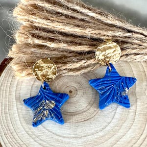 Blue Star Earrings, Blue Star mini polymer clay earrings, Blue Earrings