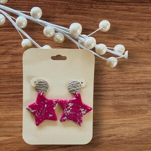 Pink Star Polymer Clay Earrings; Pink Star Earrings