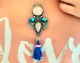 Rose Quartz Turquoise Bee Necklace