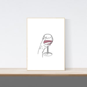 May include: A line drawing of a hand holding a glass of red wine. The glass is filled with a pink liquid and the hand is outlined in black.