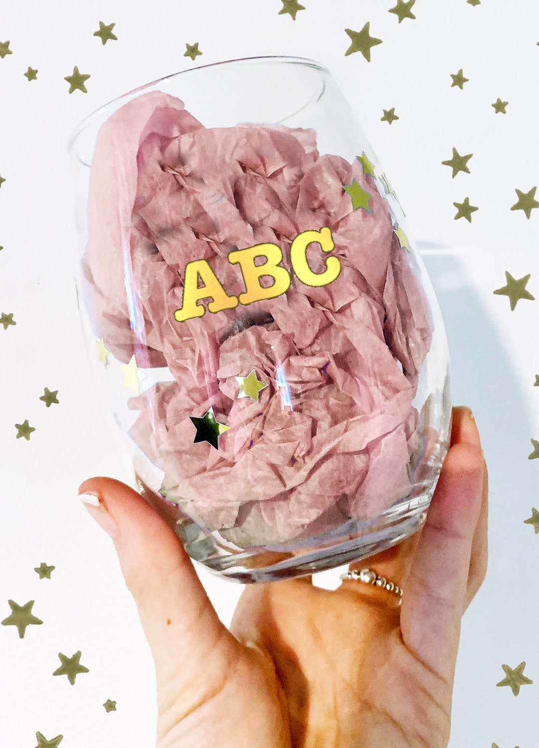 CUSTOM Initials Stemless Wine Glasses With Star Decals Etsy