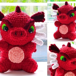 Crochet Pattern Red Dragon (Jumbo), Amigurumi Tutorial in English, PDF Download