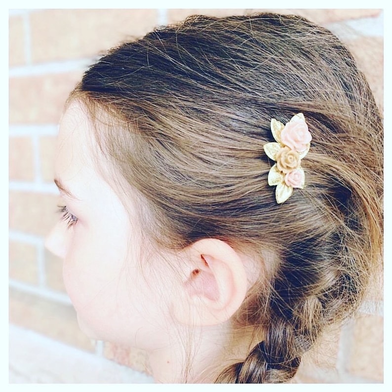 vintage boho made by hand ooak flowers in black pink and aqua FLOWER HAIR COMB petite brass comb and leaves antique bronze finish