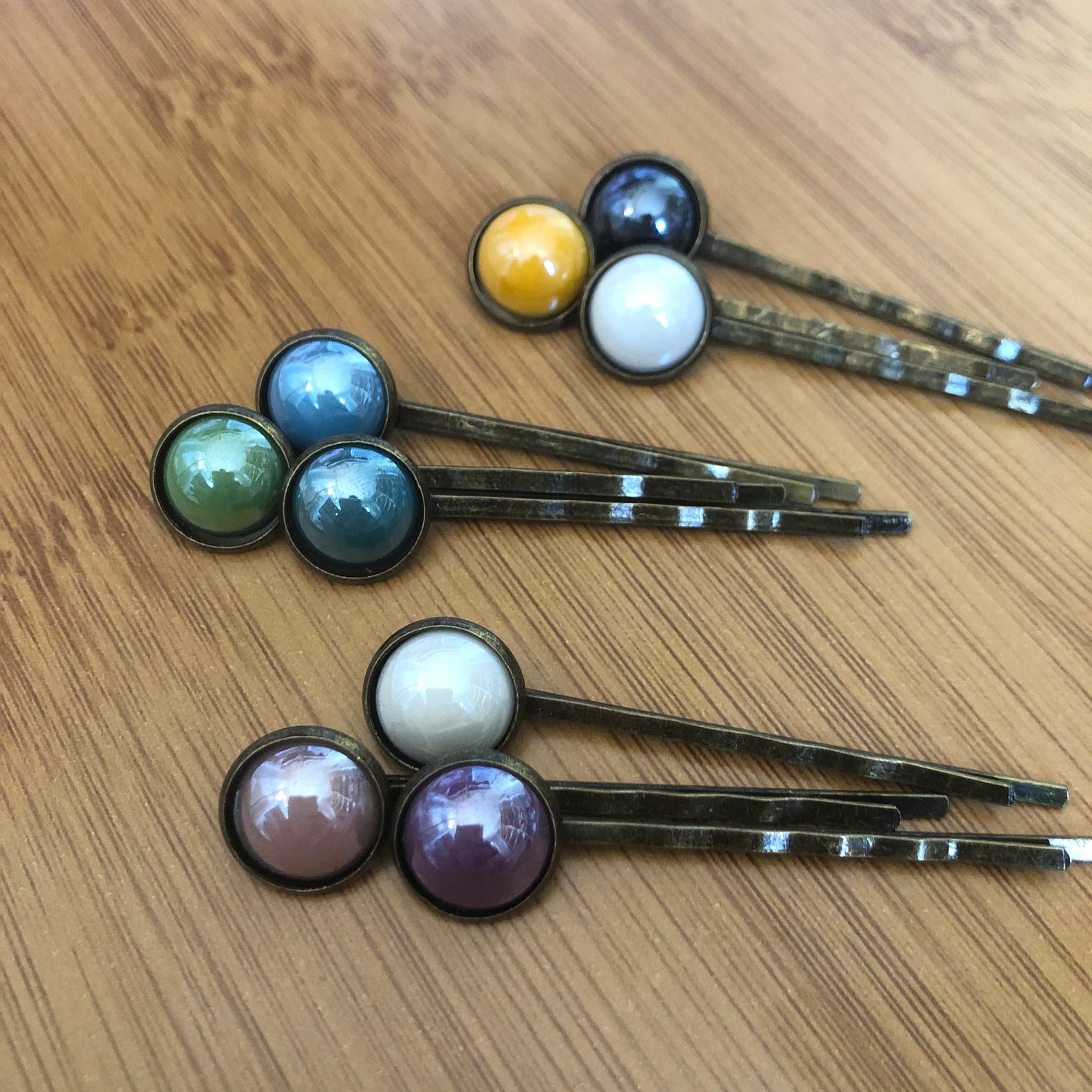 GLAZED GLASS HAIRPIN set of 3 . barrettes . hair clips . gifts Etsy