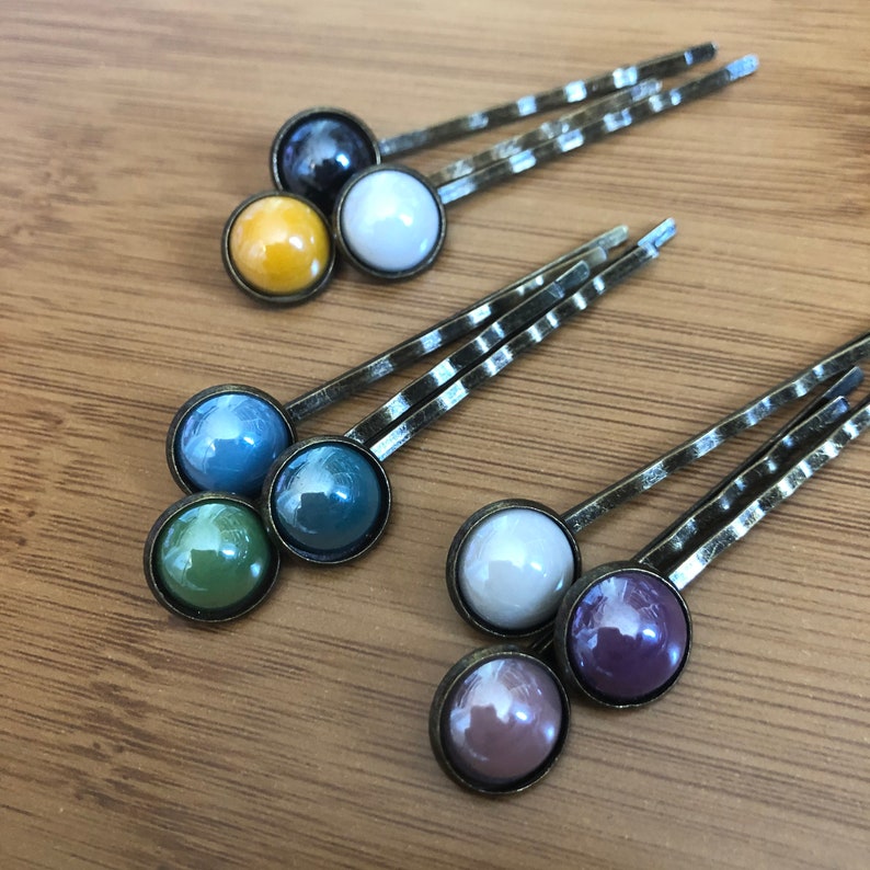 GLAZED GLASS HAIRPIN set of 3 . barrettes . hair clips . gifts Etsy