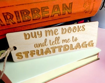 Engraved Birch Smut Bookmark with Jute Tassel, Spicy Book Club Gift