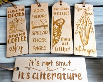 Spicy Smut Engraved Birch Bookmark, Booktok Reader Gift