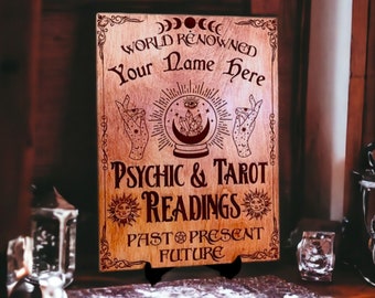 Custom Fortune Teller Sign, Engraved Birch Wood Tarot Decor
