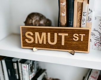 Personalized Library Street Sign, Laser Engraved Birch Wood, Book Lover Gift