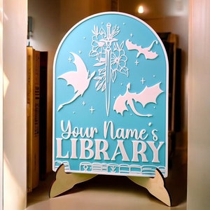 Personalized Dragon Library Sign, 3D Printed Book Nook Decor