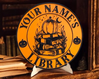 Personalized Halloween Library Sign, Spooky Book Nook Decor