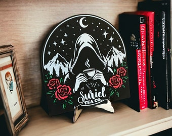 Suriel Tea Company Acotar Bookshelf Sign Color 3D Printed Shelf Sitter with Stand