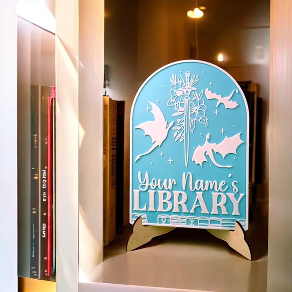 Personalized Dragon Library Sign, 3D Printed Book Nook Decor