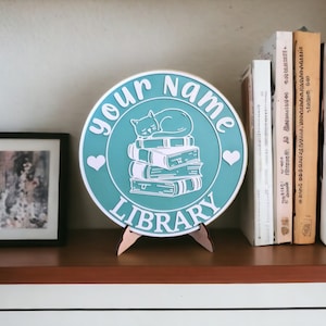 Name Library Sign Bookshelf Sign Personalized Color 3D Printed Bookish Decor for Book Nook with Stand, Book Lover Gift, Reader Gift True Teal