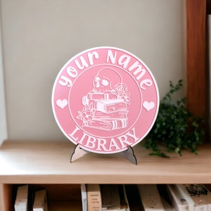 Name Library Sign Bookshelf Sign Personalized Color 3D Printed Bookish Decor for Book Nook with Stand, Book Lover Gift, Reader Gift Bubblegum Pink