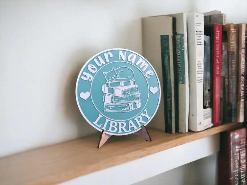 Name Library Sign Bookshelf Sign Personalized Color 3D Printed Bookish Decor for Book Nook with Stand, Book Lover Gift, Reader Gift image 9