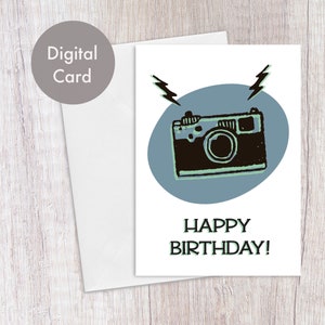 Tarjeta de cumpleaños imprimible, feliz cumpleaños, descarga instantánea, cámara, fotógrafo, descarga digital, tarjetas 5x7, para él, para ella