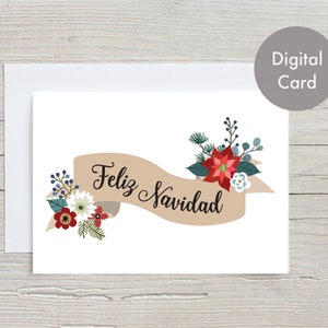 Feliz Navidad card, Merry Christmas card in spanish, digital, printable, instant download, downloadable, printable, 5x7