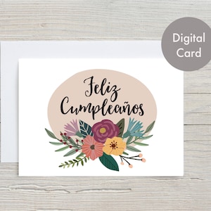 Feliz Cumpleanos, cartão de aniversário em espanhol, download digital de cartão de feliz aniversário, cartão de aniversário da mãe, cartão de aniversário floral para impressão para ela