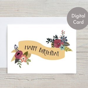 Printable birthday card for her, birthday card for coworker, digital download card for friend,  sister instant download card, floral card