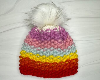 The Rainbow Beanie, 100% Merino Wool, Winter Hat