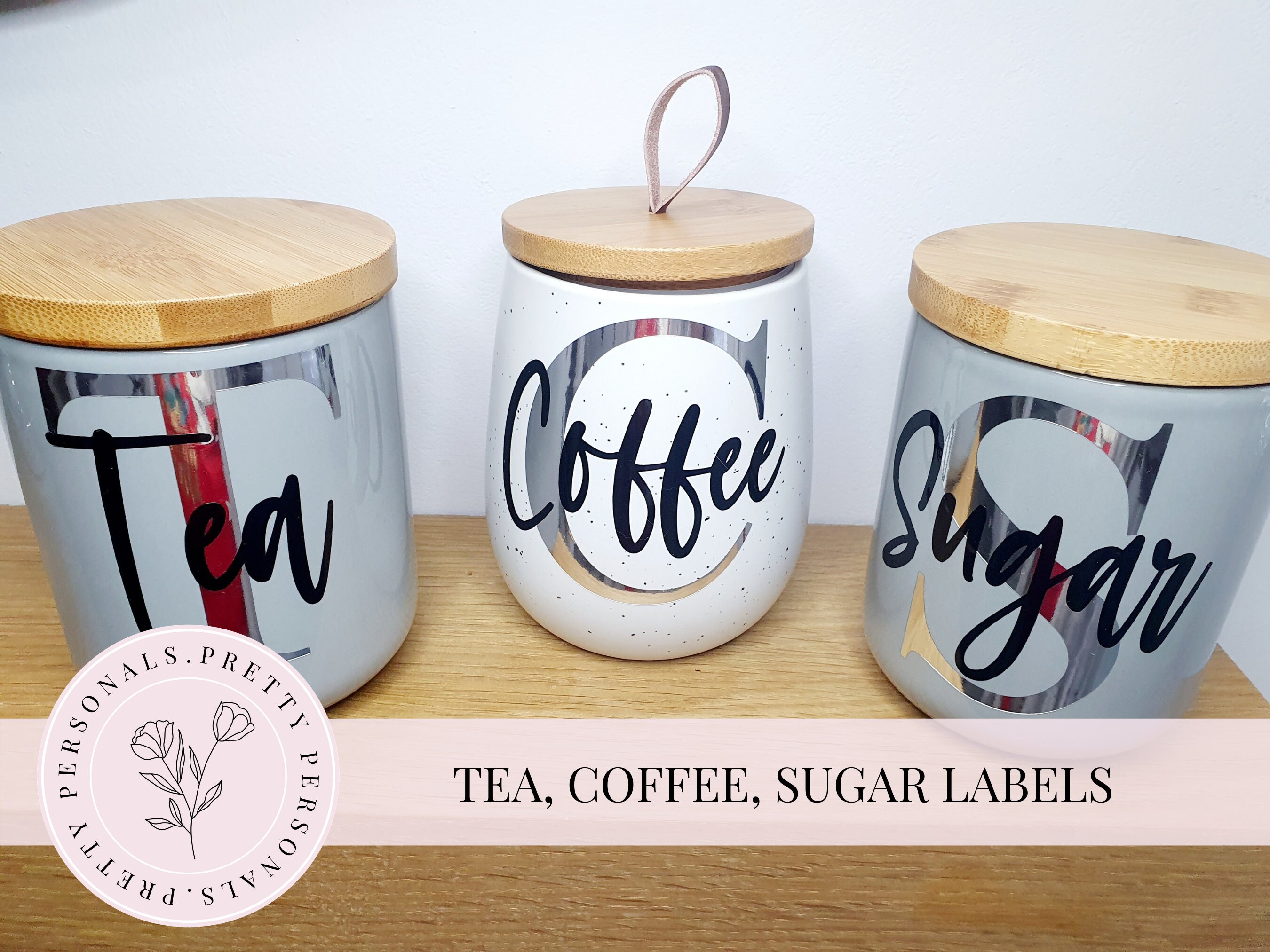 Set of Tea Coffee Sugar Canister Kitchen LABELs only. Jar Etsy