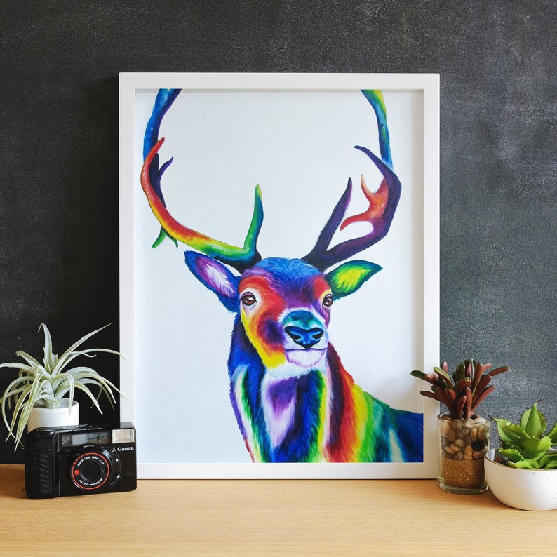 Deer Rainbow Art Print Etsy