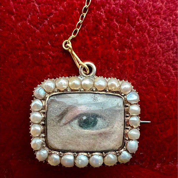 Antique “Lovers eye” pearl halo locket brooch inscribed & dated 1831