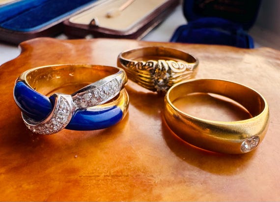 Vintage Signed CLV 18ct Gold Lapis Lazuli & Diamond Knot Ring – 8.4g – UK P / US 7.75  – Italian / European Designer View 3