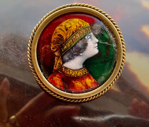 Antique Limoges enamel hand painted miniature broo
