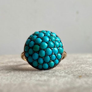 Stunning Antique Victorian pave set turquoise bombe ring in silver & 9 carat gold UK size N US 6.75