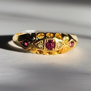 Antique Edwardian Ruby & Diamond Five-Stone Ring | 18ct Gold | Dated 1906 | Hallmarked | Size US 6.5