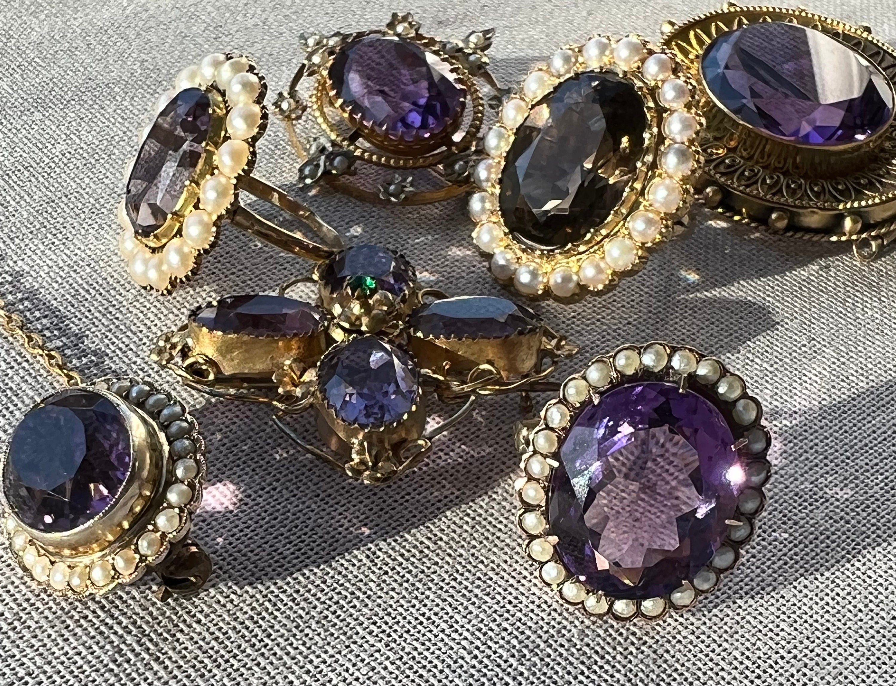 Stunning Antique Statement Dress Ring W/ Siberian Amethyst & Natural