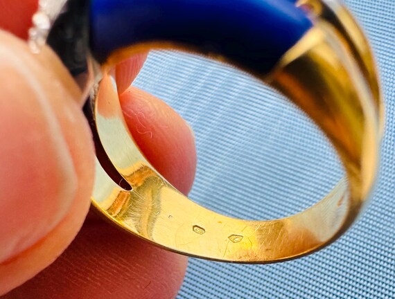 Vintage Signed CLV 18ct Gold Lapis Lazuli & Diamond Knot Ring – 8.4g – UK P / US 7.75  – Italian / European Designer View 5