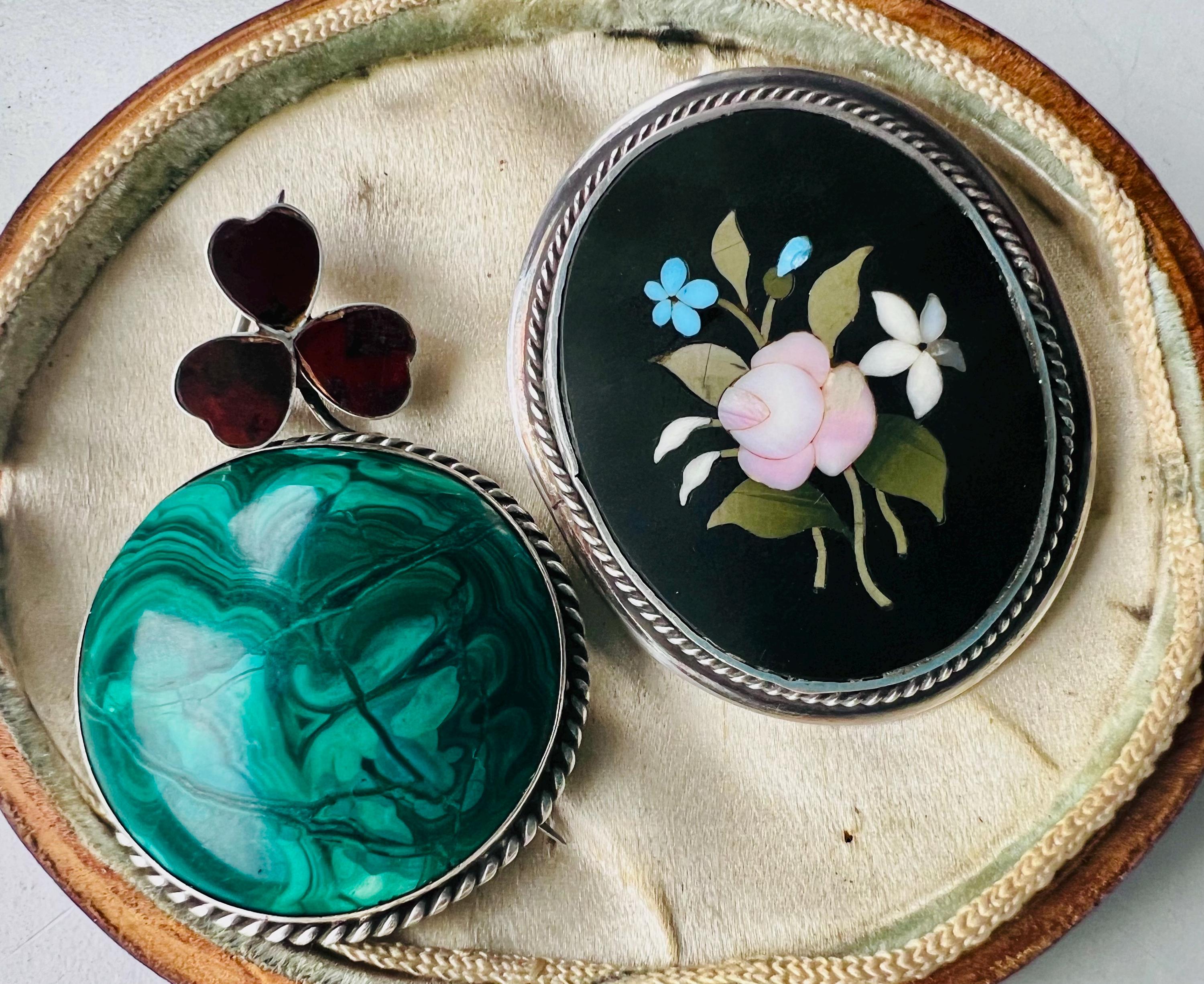 Pibble Pin Victorian Scottish Malachite & Silver Pebble Brooch, Antique 3.1cm ...