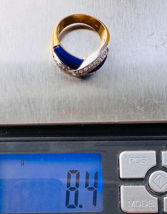 Vintage Signed CLV 18ct Gold Lapis Lazuli & Diamond Knot Ring – 8.4g – UK P / US 7.75  – Italian / European Designer View 6