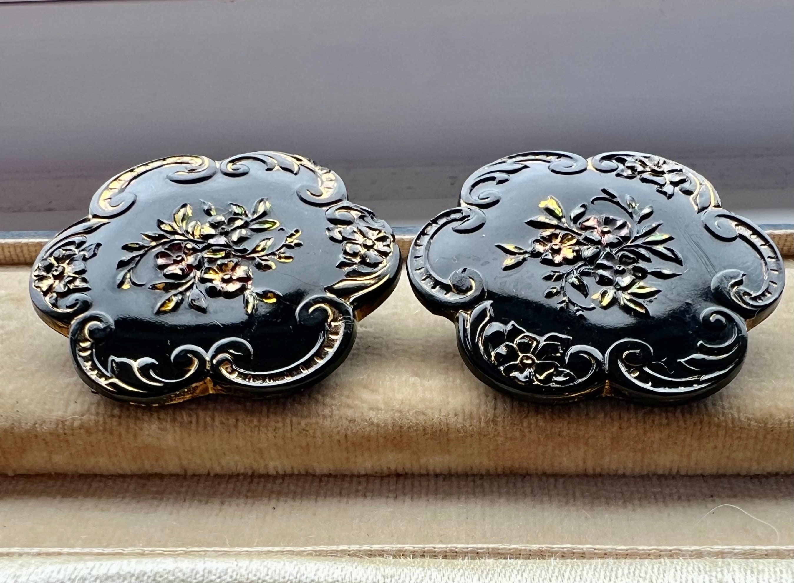 Pair of Fancy Antique French Jet Buttons With Gilded Flower - Etsy ...