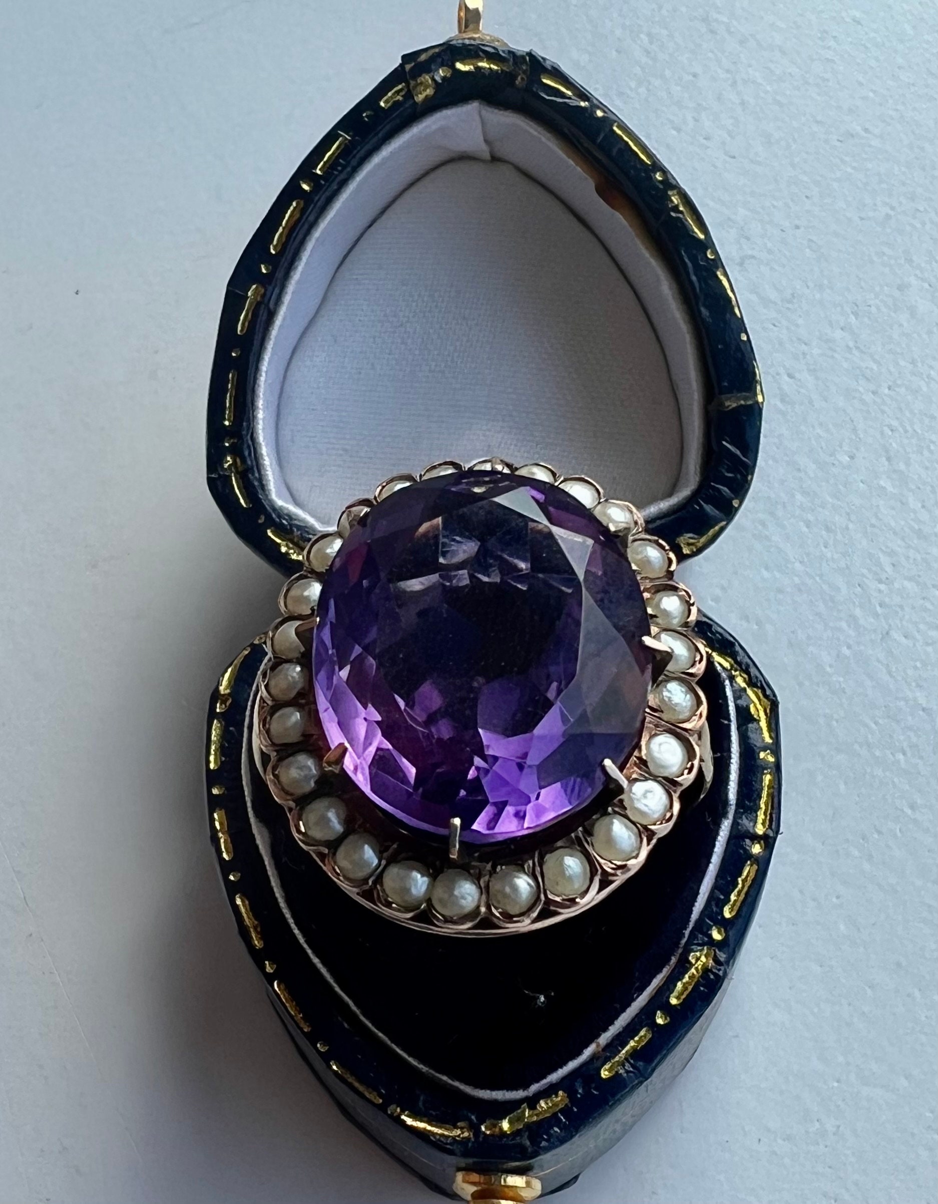 Stunning Antique Statement Dress Ring W/ Siberian Amethyst & Natural