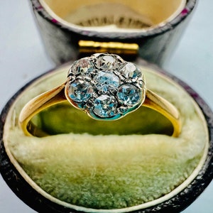 Antique Edwardian diamond daisy cluster ring in 18 carat gold UK size M 1/2 US6.5