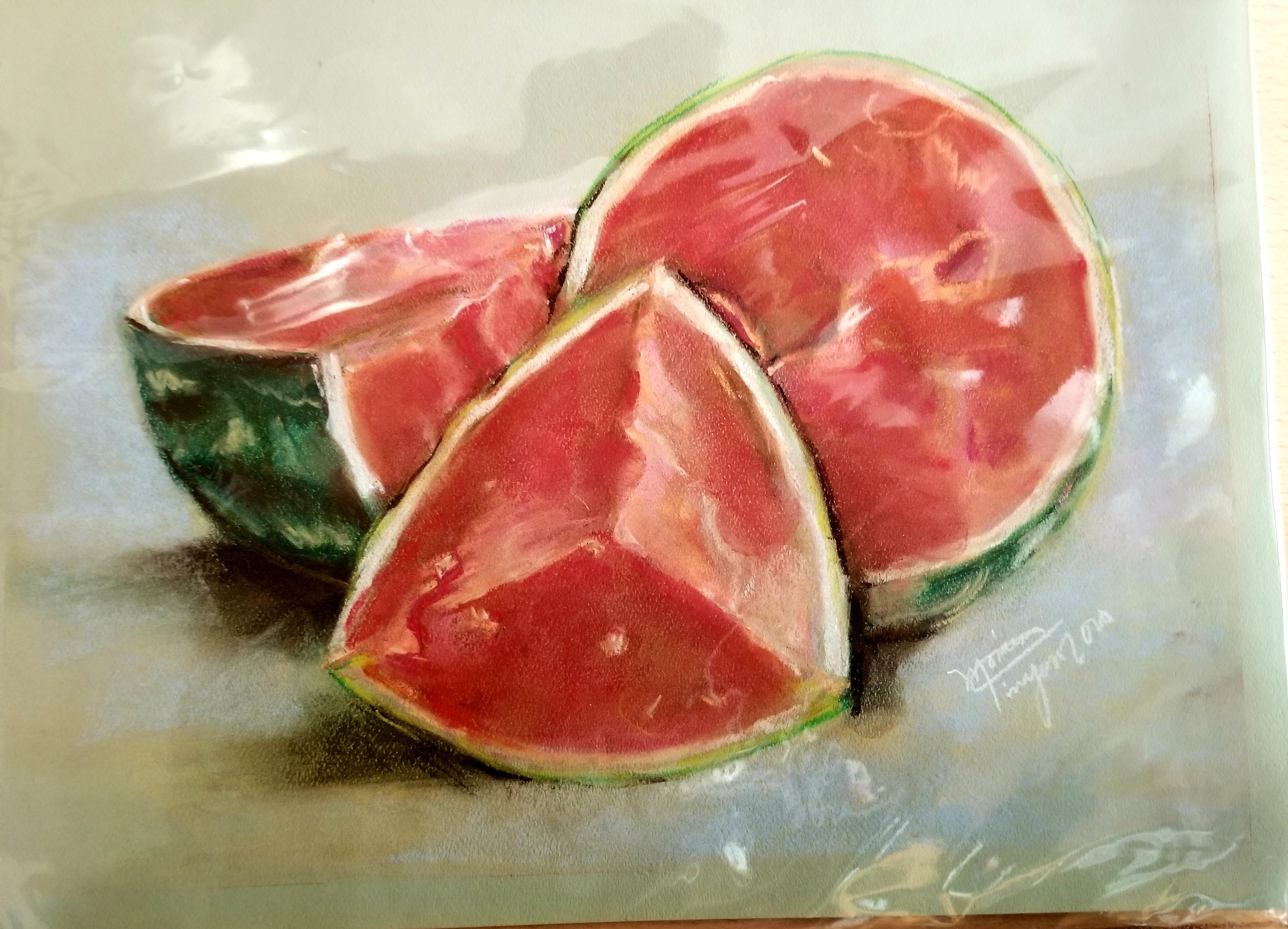 Still Life Soft Pastel Watermelon Painting Etsy