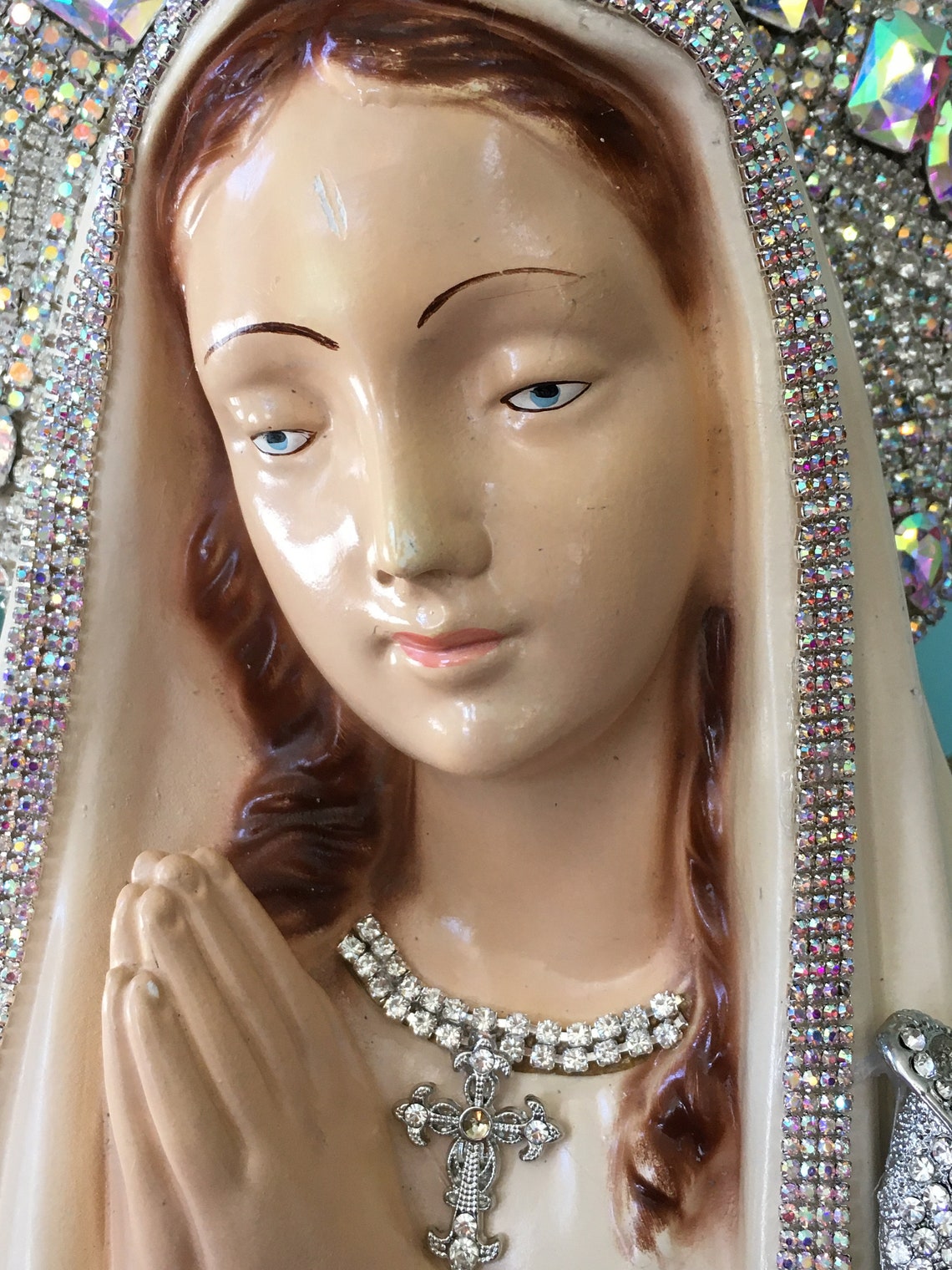 MADONNA/ Virgin Mary/VINTAGE/ Chalkware/Plaster/ Hand image 3