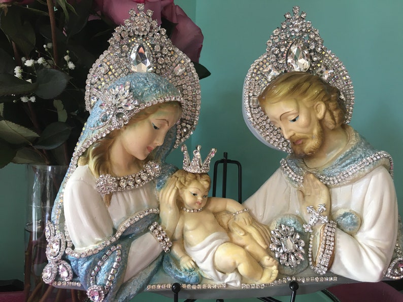 MADONNA and baby JESUS/JOSEPH/ Holy Family/Chalkware/ Plaster/ image 0