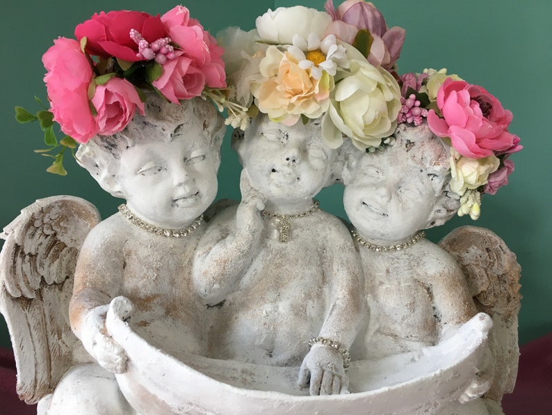CHERUB Angels /  CHIPPY Paint/Embellished/ Vintage Distressed image 0