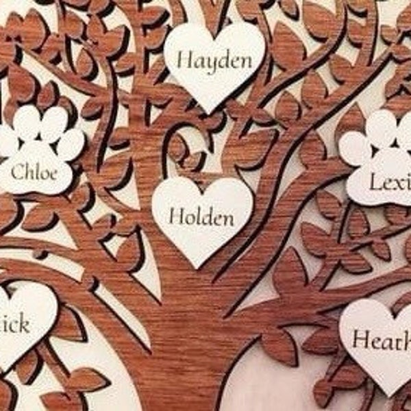 Additional Custom Wooden Name PIECES for Family Tree- hearts, paw prints