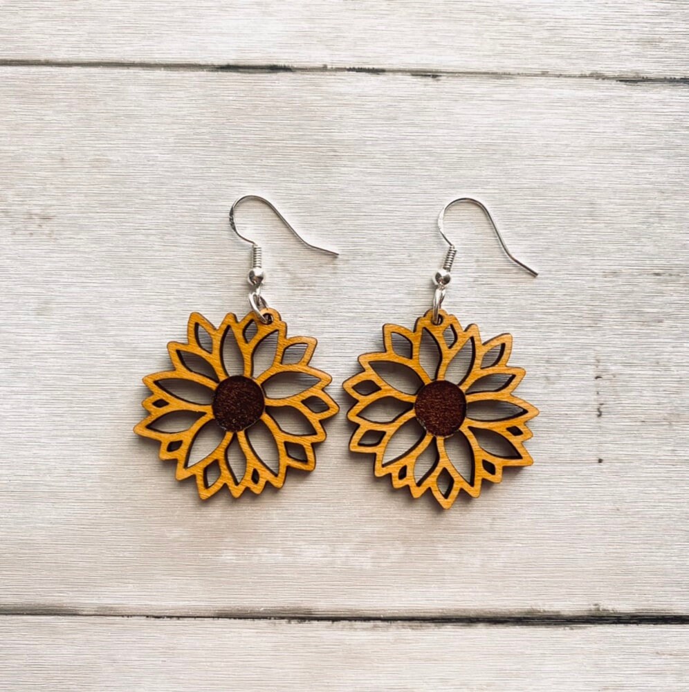 Sunflower Earrings Wooden Laser cut Etsy