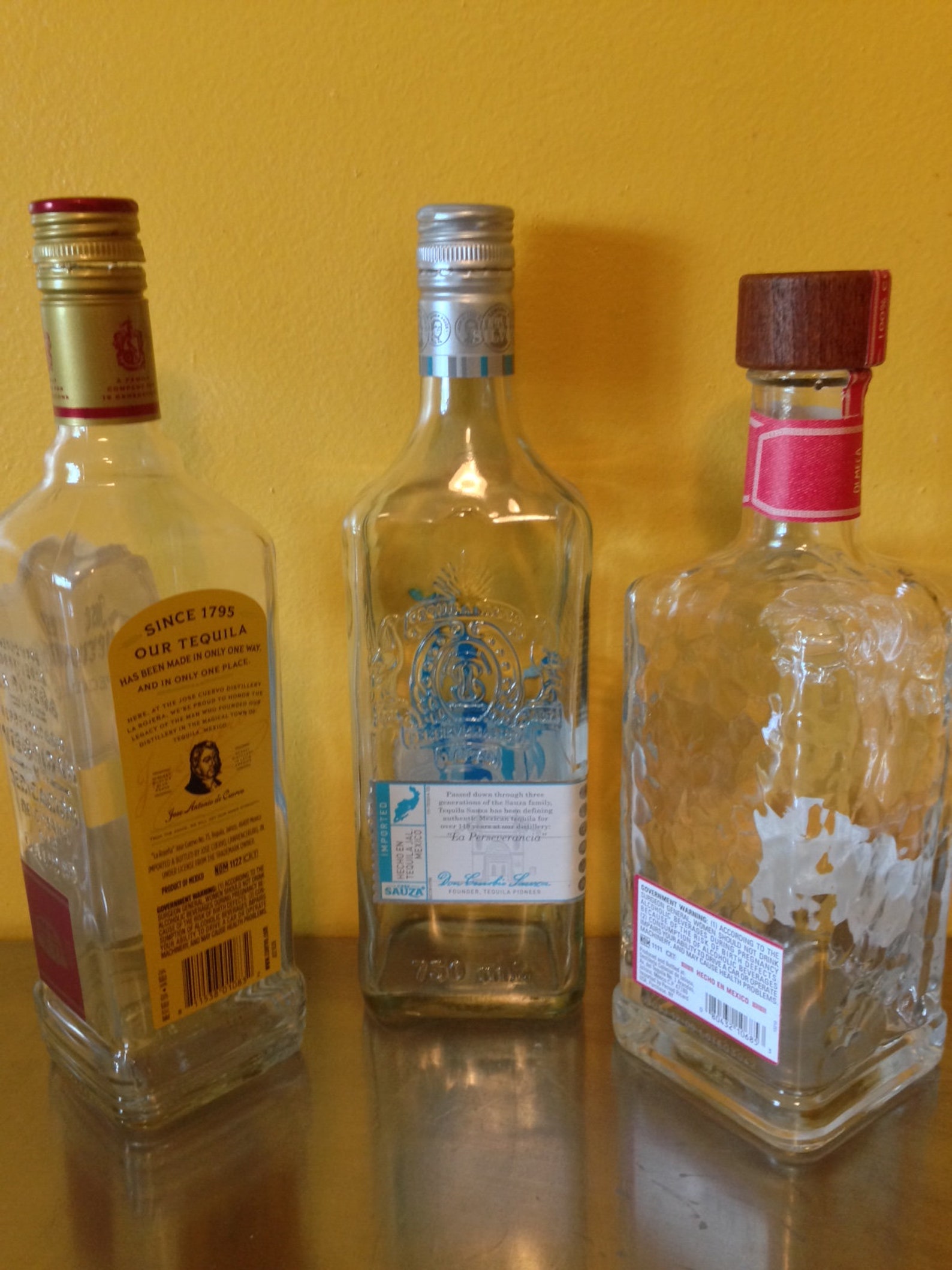 Set of 3 Empty Tequila Liquor Bottles with Lids Etsy