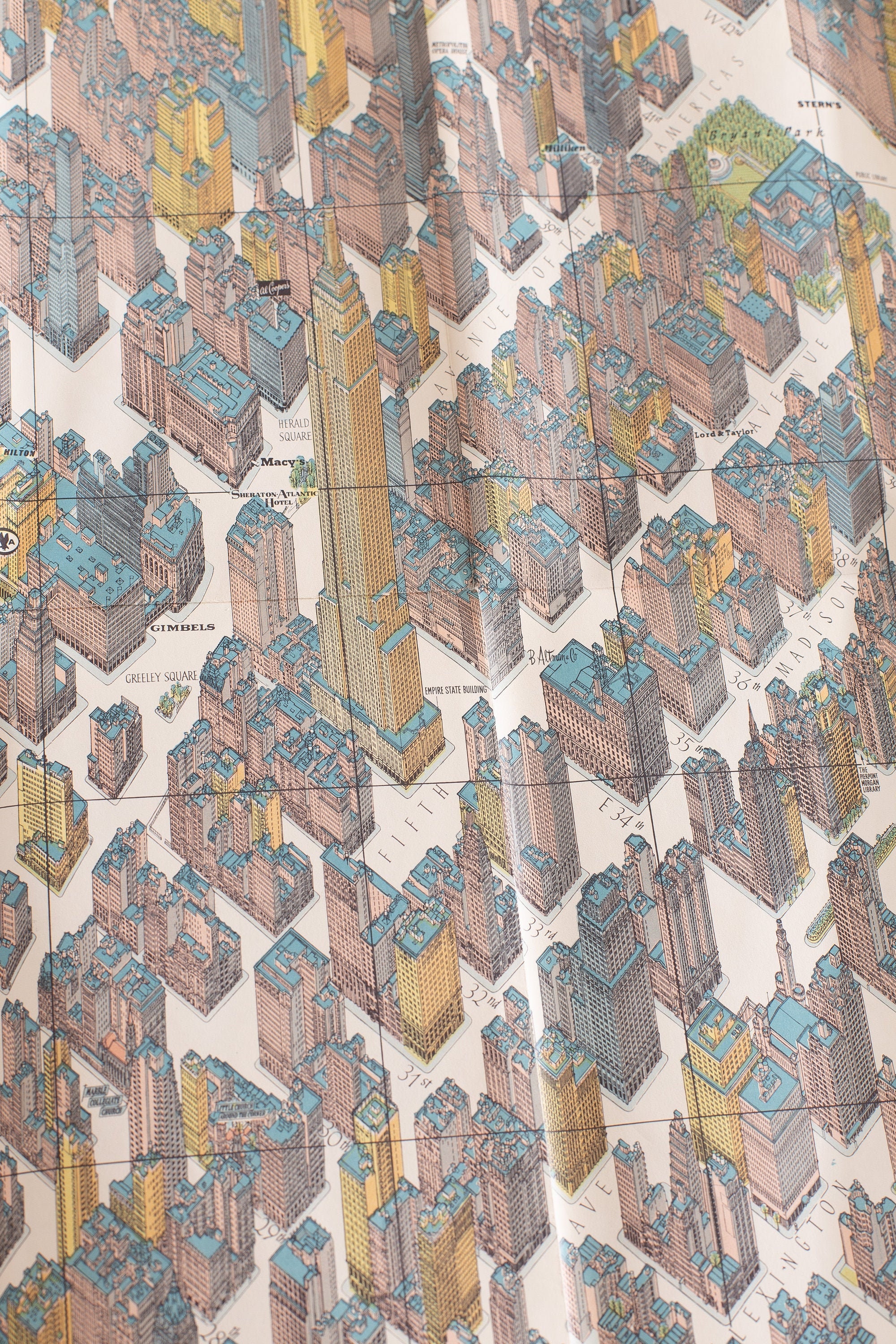 Original 1964 New York City 3D Bird's Eye View Map Lithograph Hermann